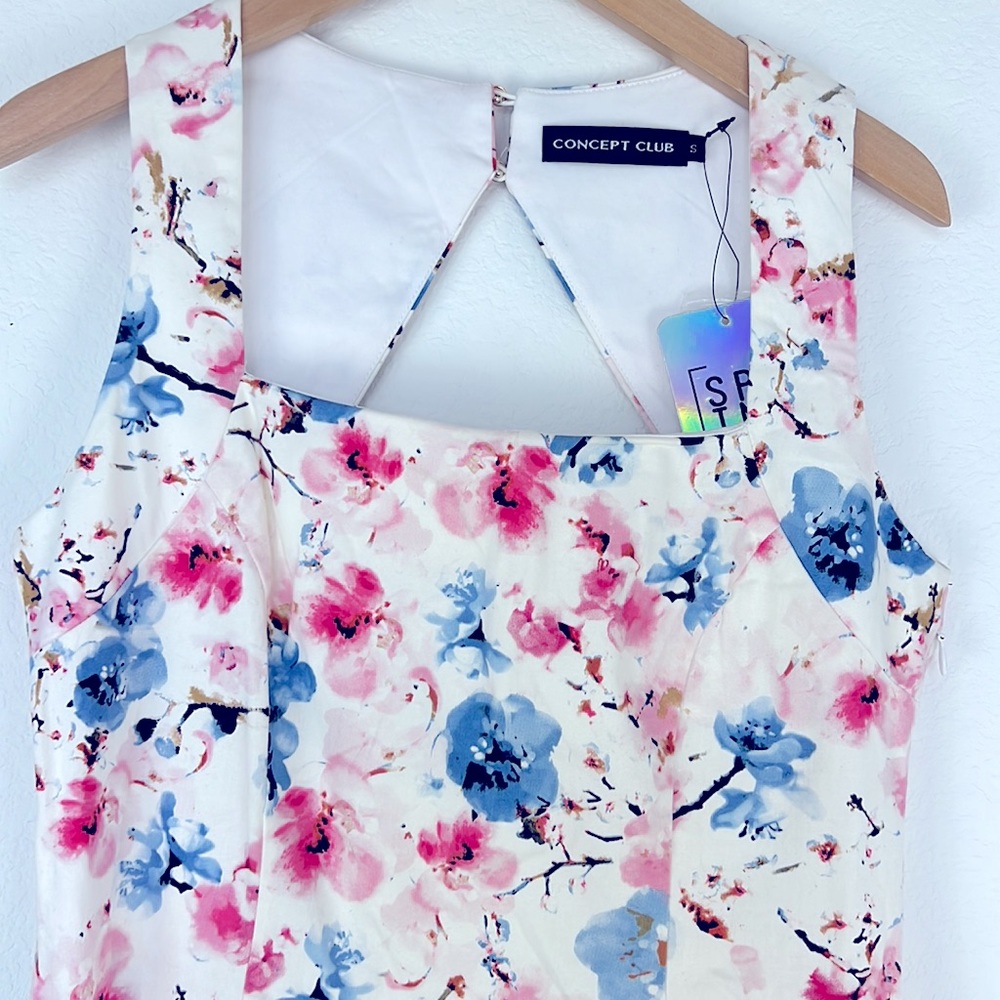 Concept Club Floral Spring Square Neckline & Key Hole Back Dress Size Small NWT - Picture 2 of 11